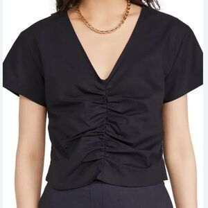 Rachel Comey Black Puff Sleeve Ruched Crop Blouse
